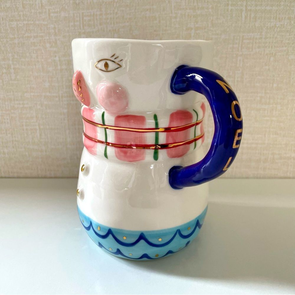 Anthropologie, Christmas Joyeux, Noel Snowman Large Holiday Mug, Bird Ca… - Picture 4 of 9